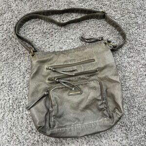 Stone & Co Taupe Gray Faux Leather Multi Pocket Crossbody Bag‎ Hobo Messenger
